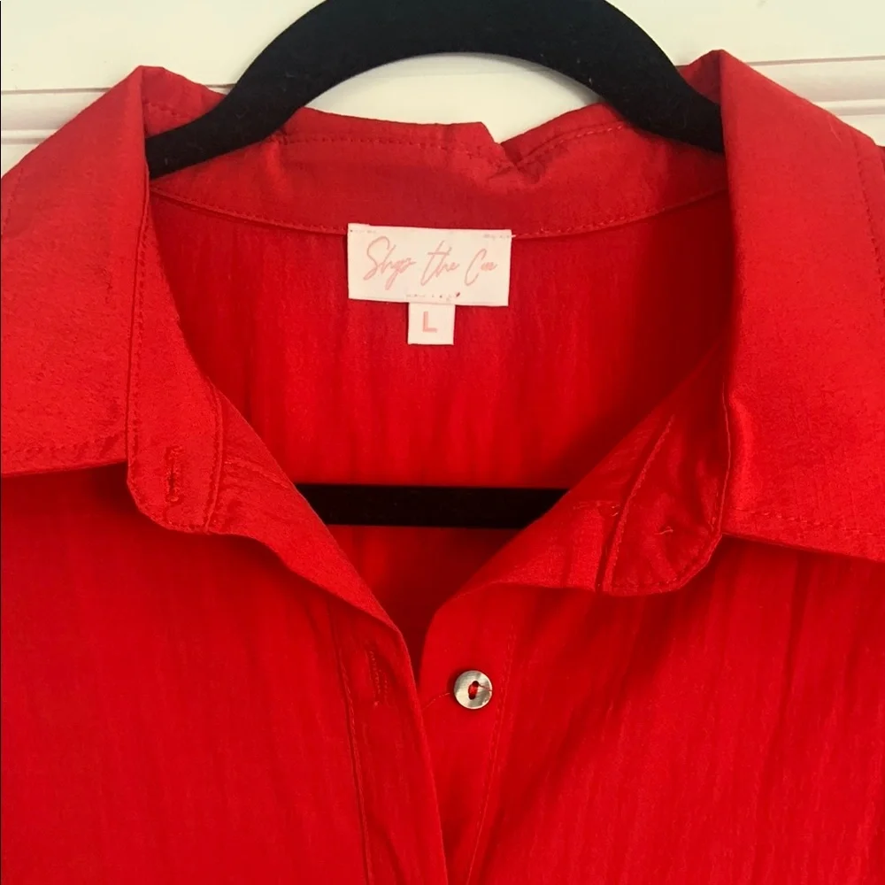 Red Button-Up Women's Top - Picture 3 of 5